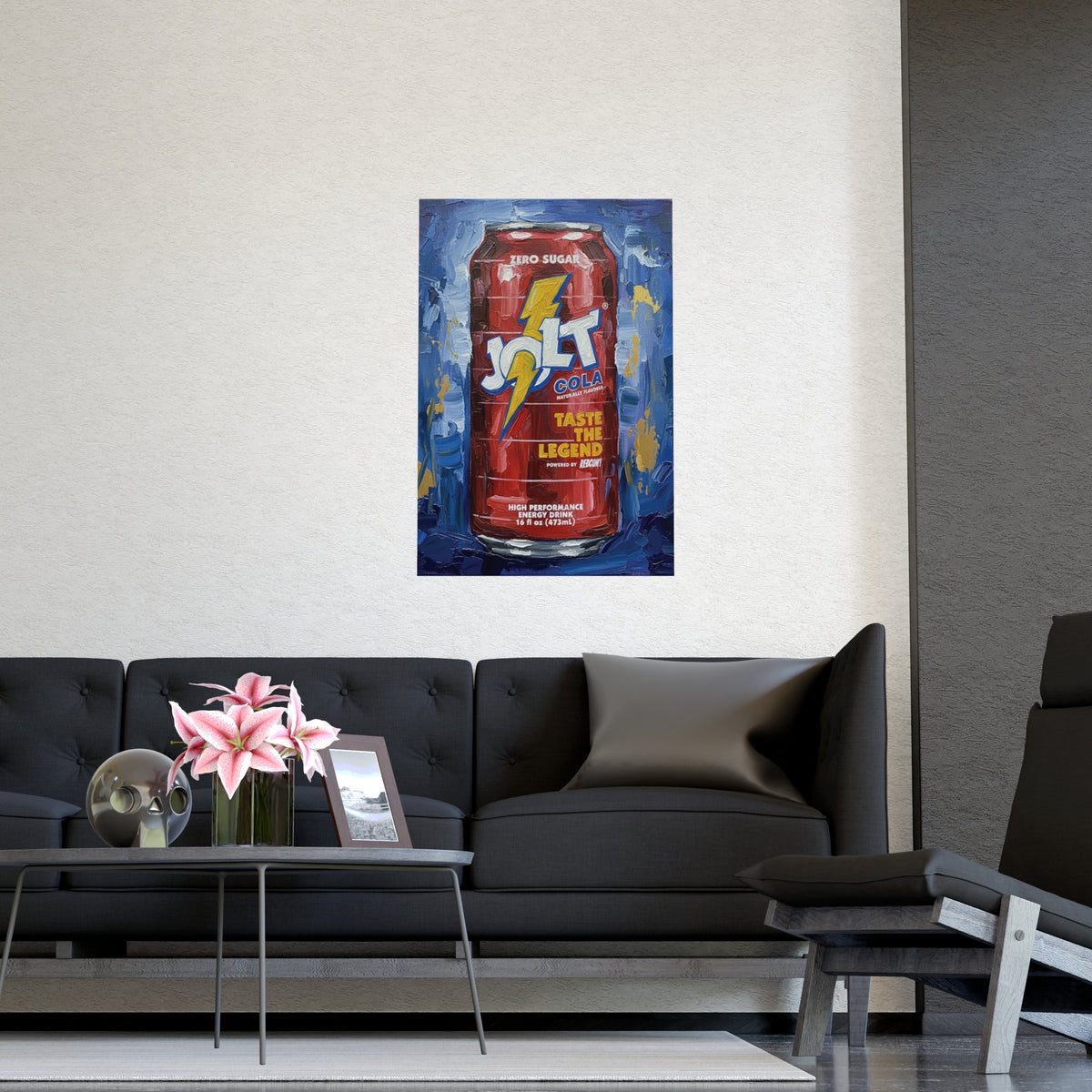 Jolt Cola Electric Pop Art | Bold Red Can on Textured Blue