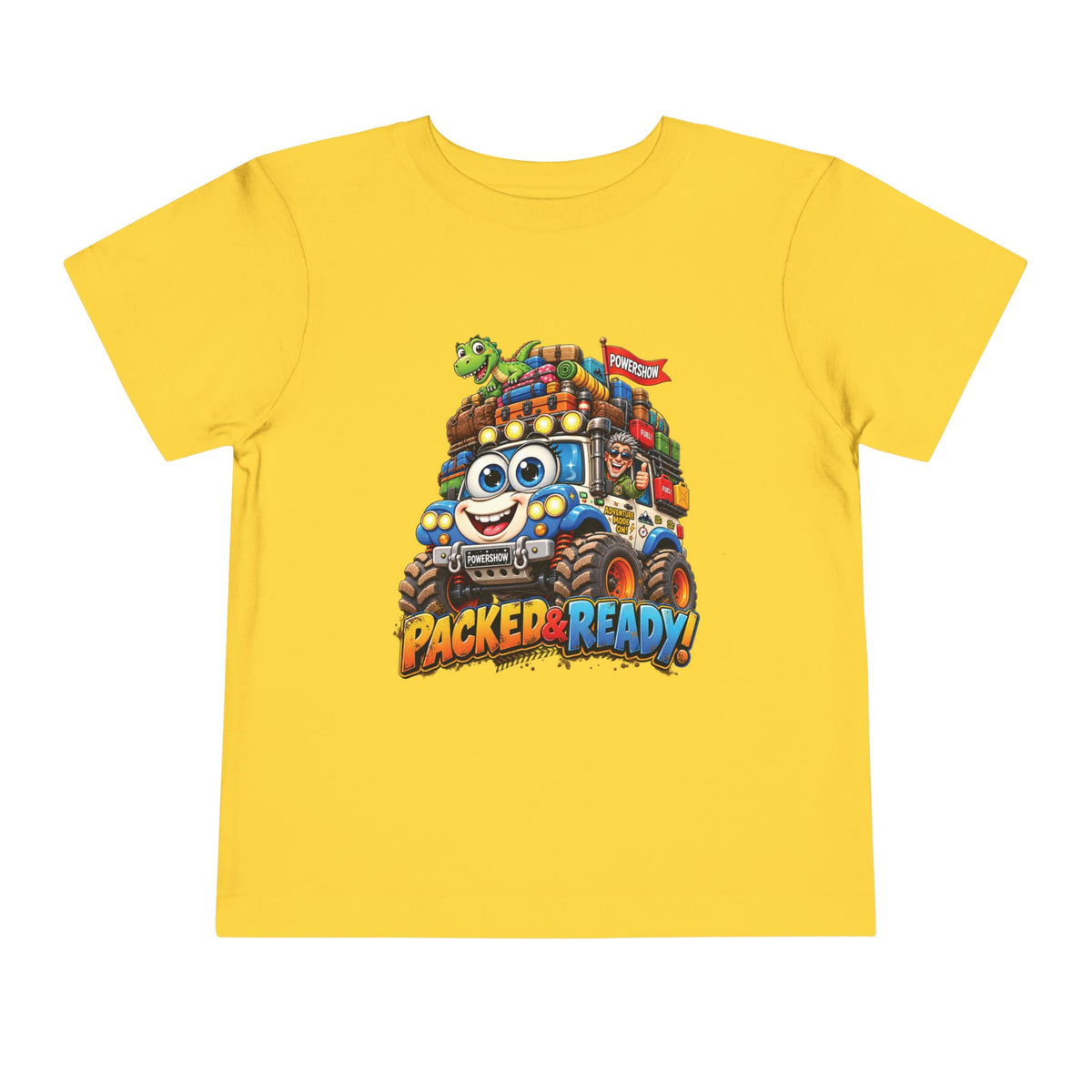 Toddler Tee — 'Packed & Ready' Cartoon Monster Truck Travel Shirt