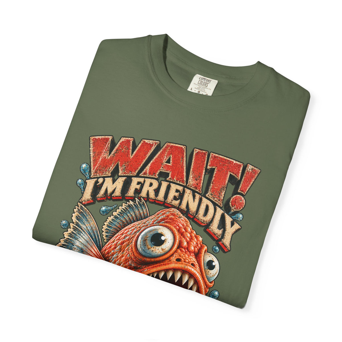 Wait I'm Friendly Fish Tee - Vintage Piranha Graphic T-Shirt