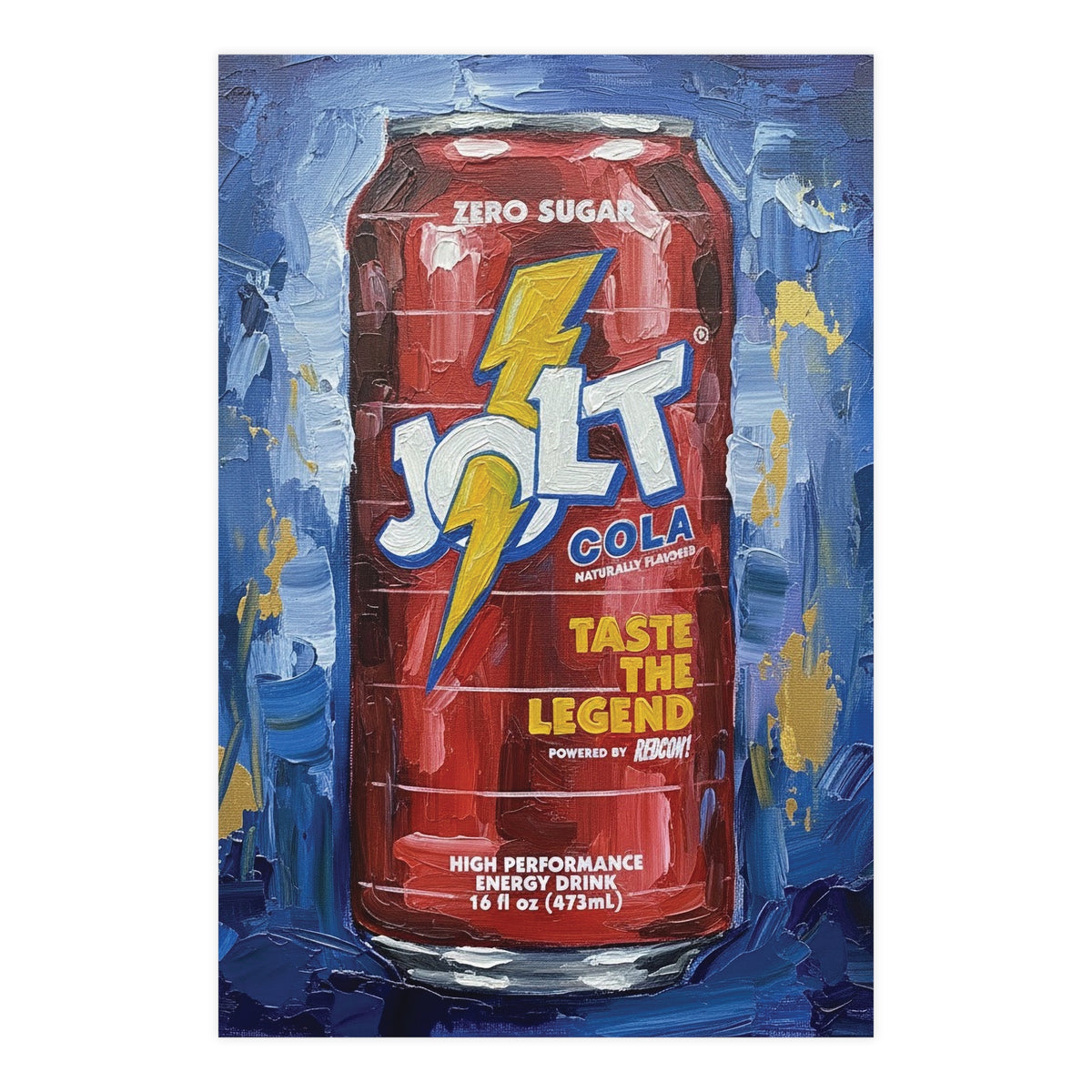 Jolt Cola Electric Pop Art | Bold Red Can on Textured Blue