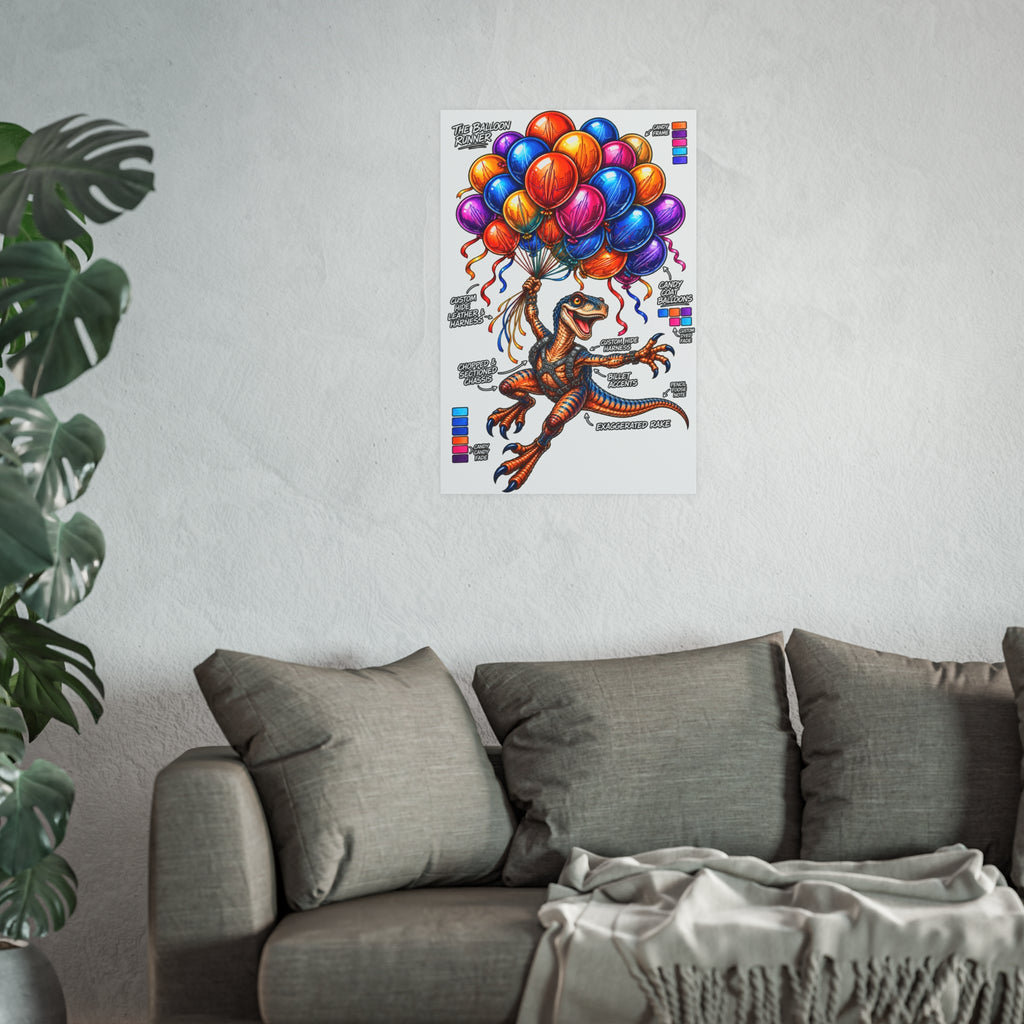 The Balloon Runner | Colorful Raptor & Balloon Graphic Art