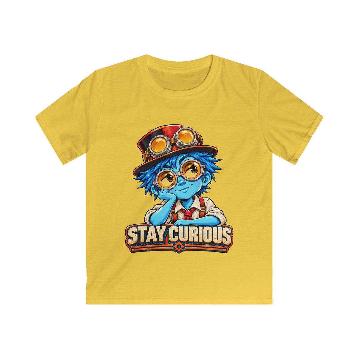 Kids Tee — "Stay Curious" Steampunk Explorer Graphic