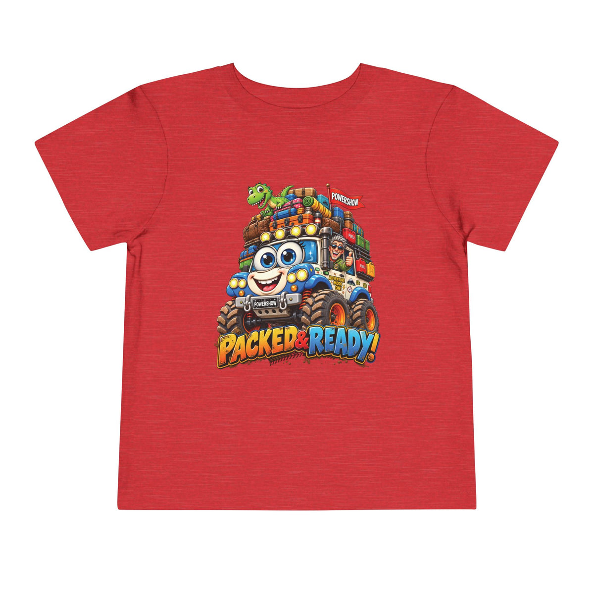 Toddler Tee — 'Packed & Ready' Cartoon Monster Truck Travel Shirt
