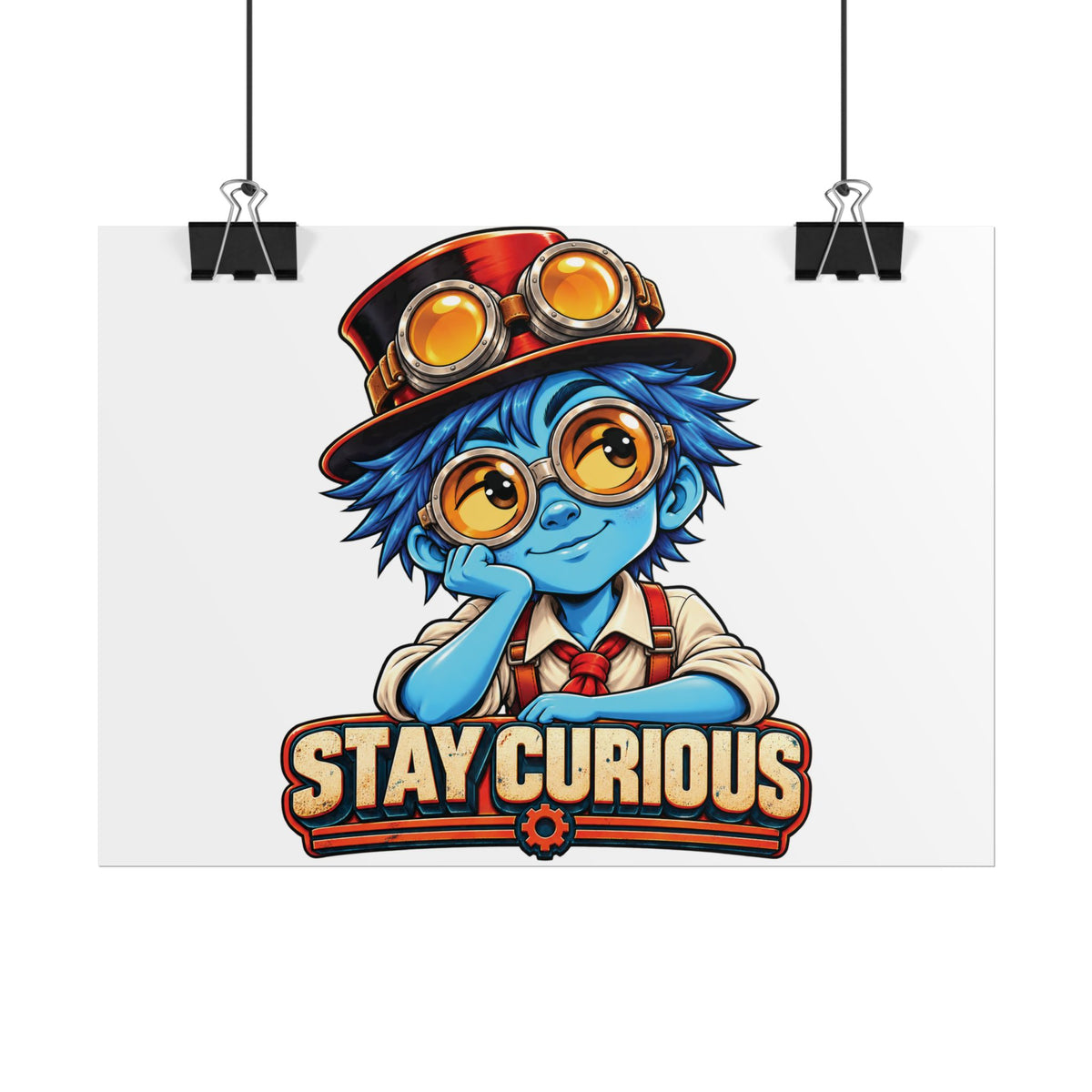 Rolled Poster — 'Stay Curious' Blue Steampunk Kid Art Poster