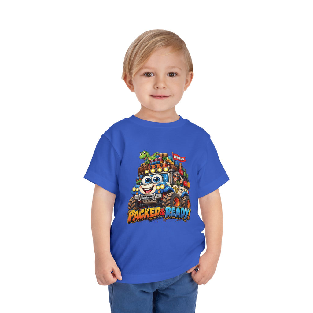 Toddler Tee — 'Packed & Ready' Cartoon Monster Truck Travel Shirt