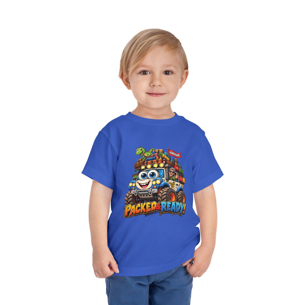 Toddler Tee — 'Packed & Ready' Cartoon Monster Truck Travel Shirt