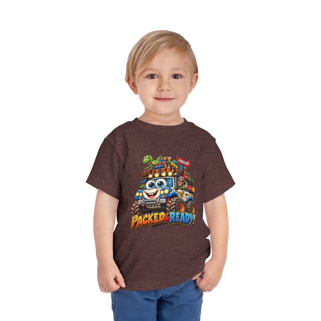 Toddler Tee — 'Packed & Ready' Cartoon Monster Truck Travel Shirt