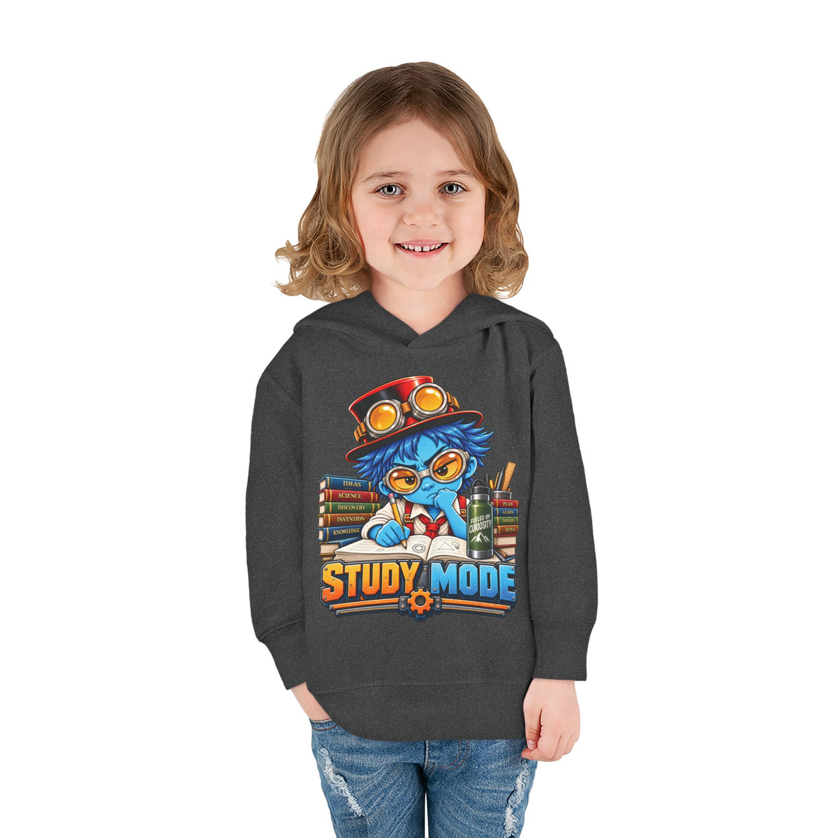Toddler Hoodie - 'Study Mode' Cute Steampunk Student Graphic Pullover