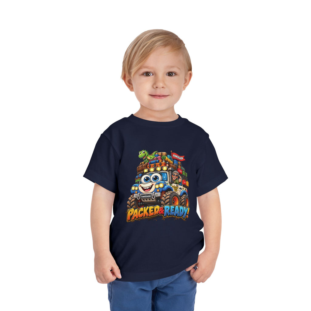 Toddler Tee — 'Packed & Ready' Cartoon Monster Truck Travel Shirt