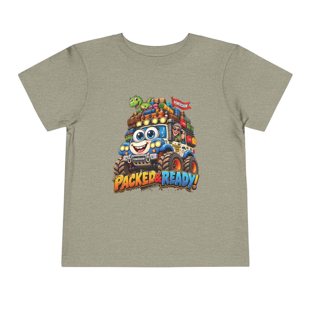 Toddler Tee — 'Packed & Ready' Cartoon Monster Truck Travel Shirt