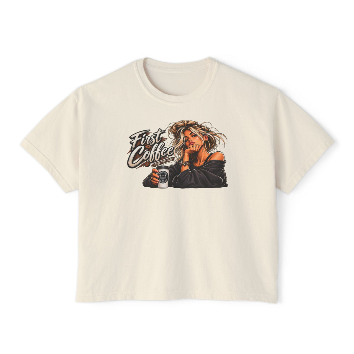First Coffee Graphic Tee — Women's Boxy Tee