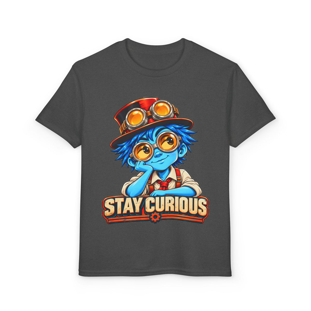 Stay Curious Kids T‑Shirt — Cute Steampunk Explorer Youth Tee
