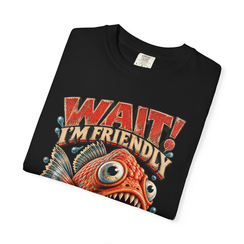 Wait I'm Friendly Fish Tee - Vintage Piranha Graphic T-Shirt