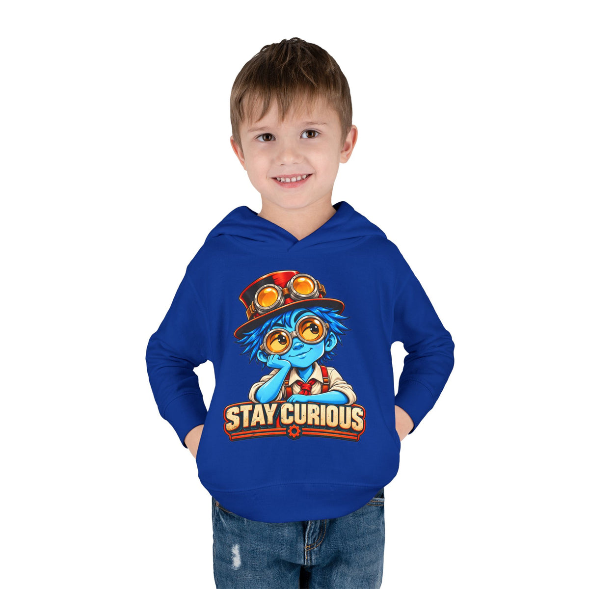 Toddler Hoodie — "Stay Curious" Blue Explorer Pullover