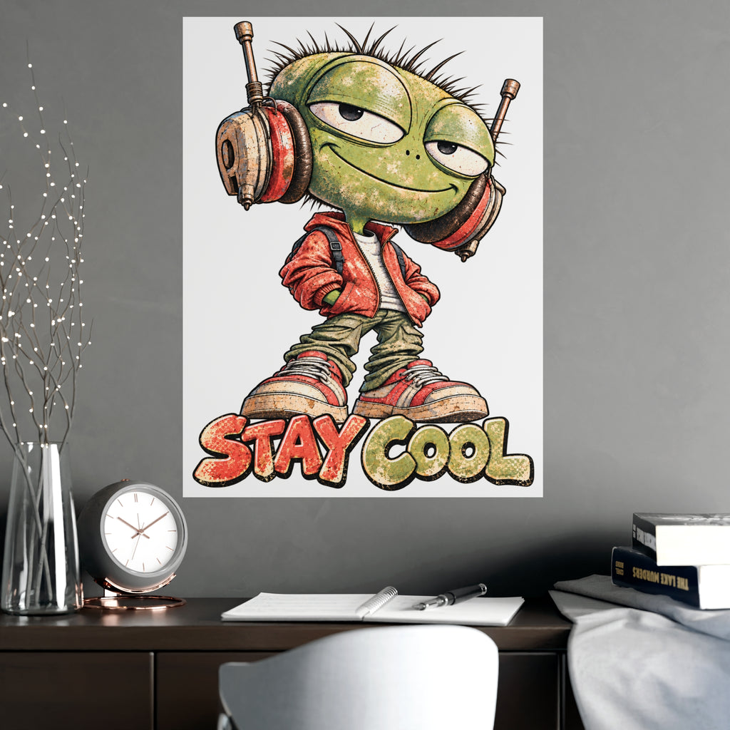 Stay Cool Retro Headphone Character | Vintage Distressed Music Lover Graphic