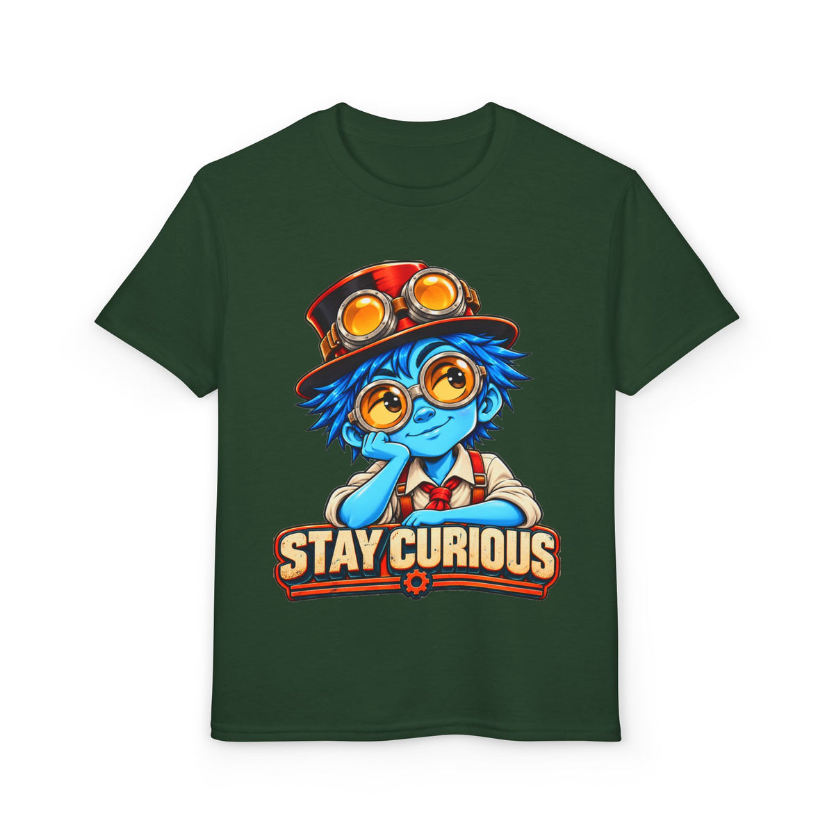 Stay Curious Kids T‑Shirt — Cute Steampunk Explorer Youth Tee