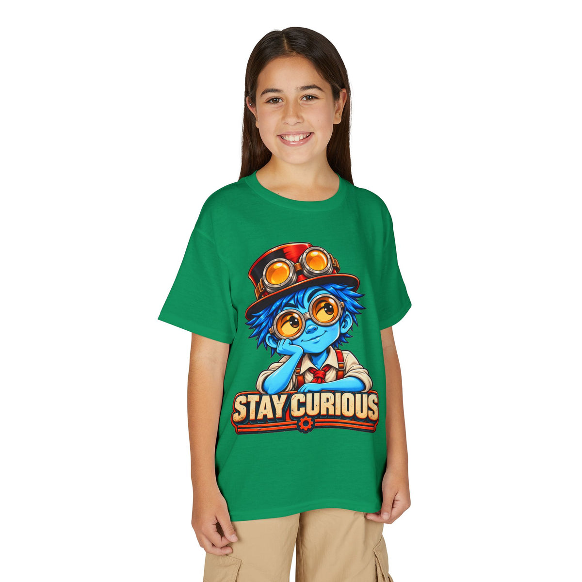 Stay Curious Kids T‑Shirt — Cute Steampunk Explorer Youth Tee