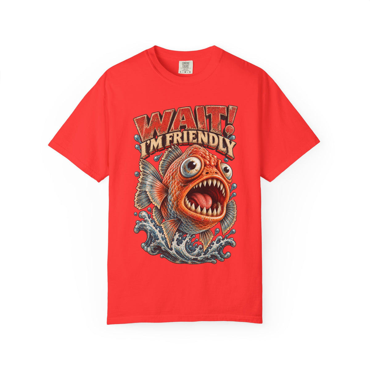 Wait I'm Friendly Fish Tee - Vintage Piranha Graphic T-Shirt