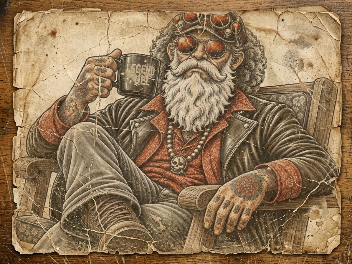Legend Fuel Vintage Biker Art – Rugged Bearded Motorcycle Rebel Retro Distressed Wall Art