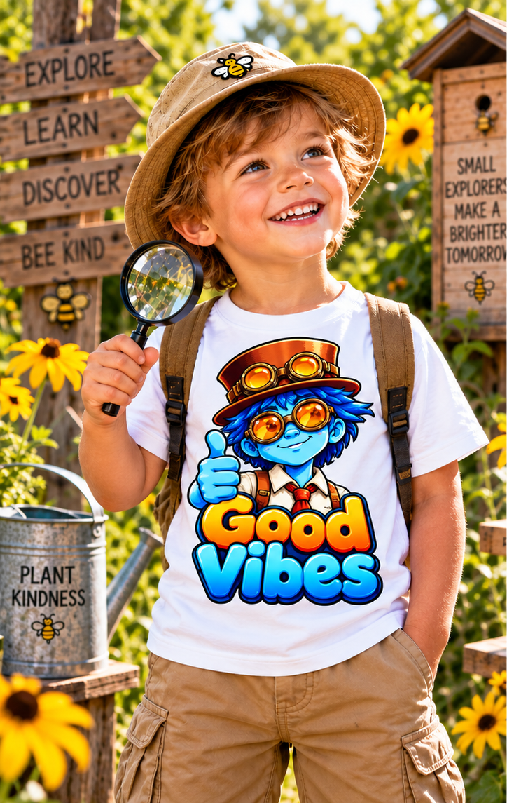 Good Vibes – Stay Curious Little Explorer Graphic Tee
