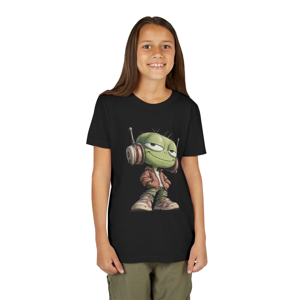 Youth Tee — Cool Green Dude with Headphones Graphic