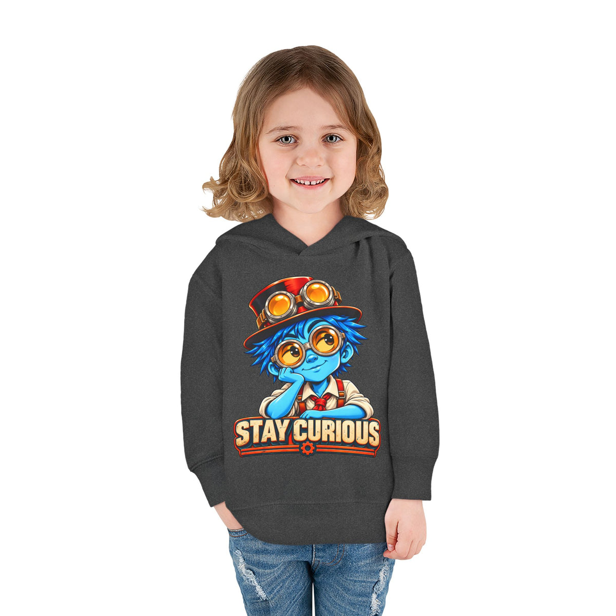 Toddler Hoodie — "Stay Curious" Blue Explorer Pullover