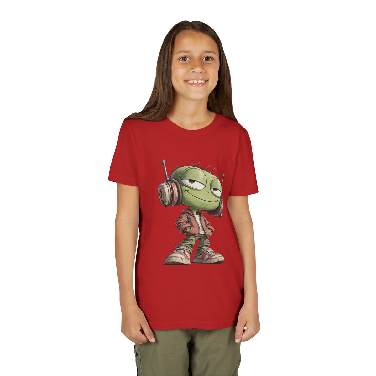 Youth Tee — Cool Green Dude with Headphones Graphic