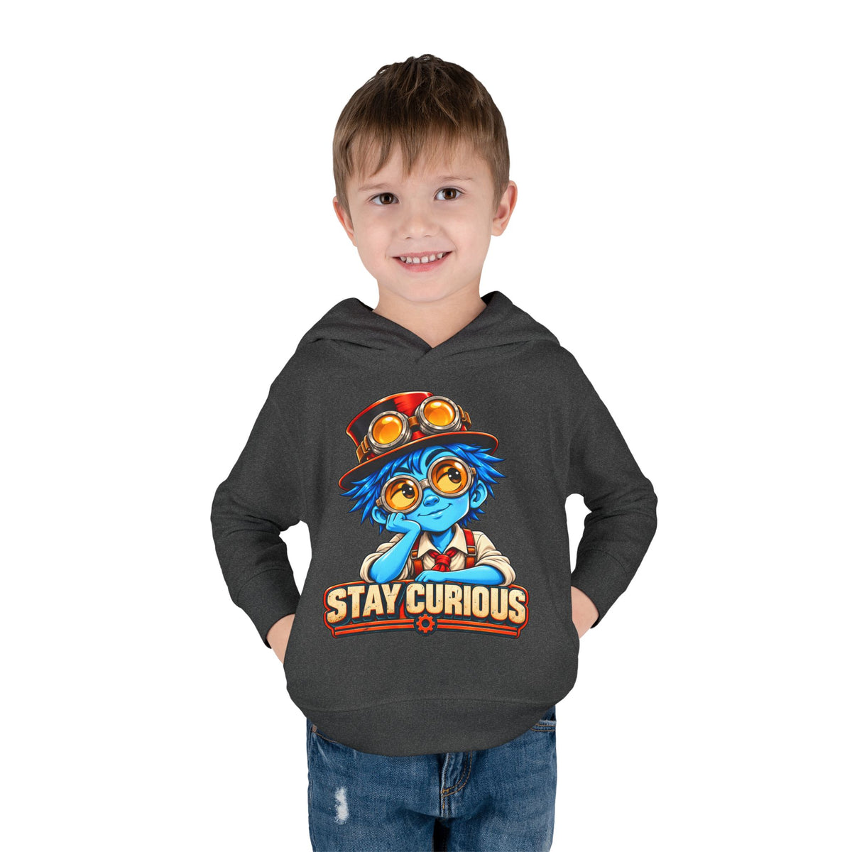 Toddler Hoodie — "Stay Curious" Blue Explorer Pullover