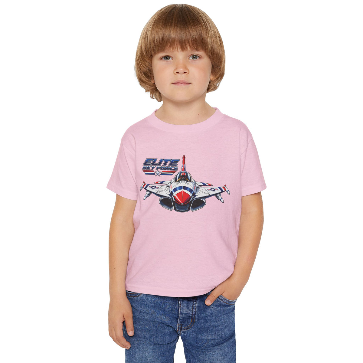 Toddler T‑Shirt — Vintage Jet Fighter Graphic (Patriotic Red, White & Blue)