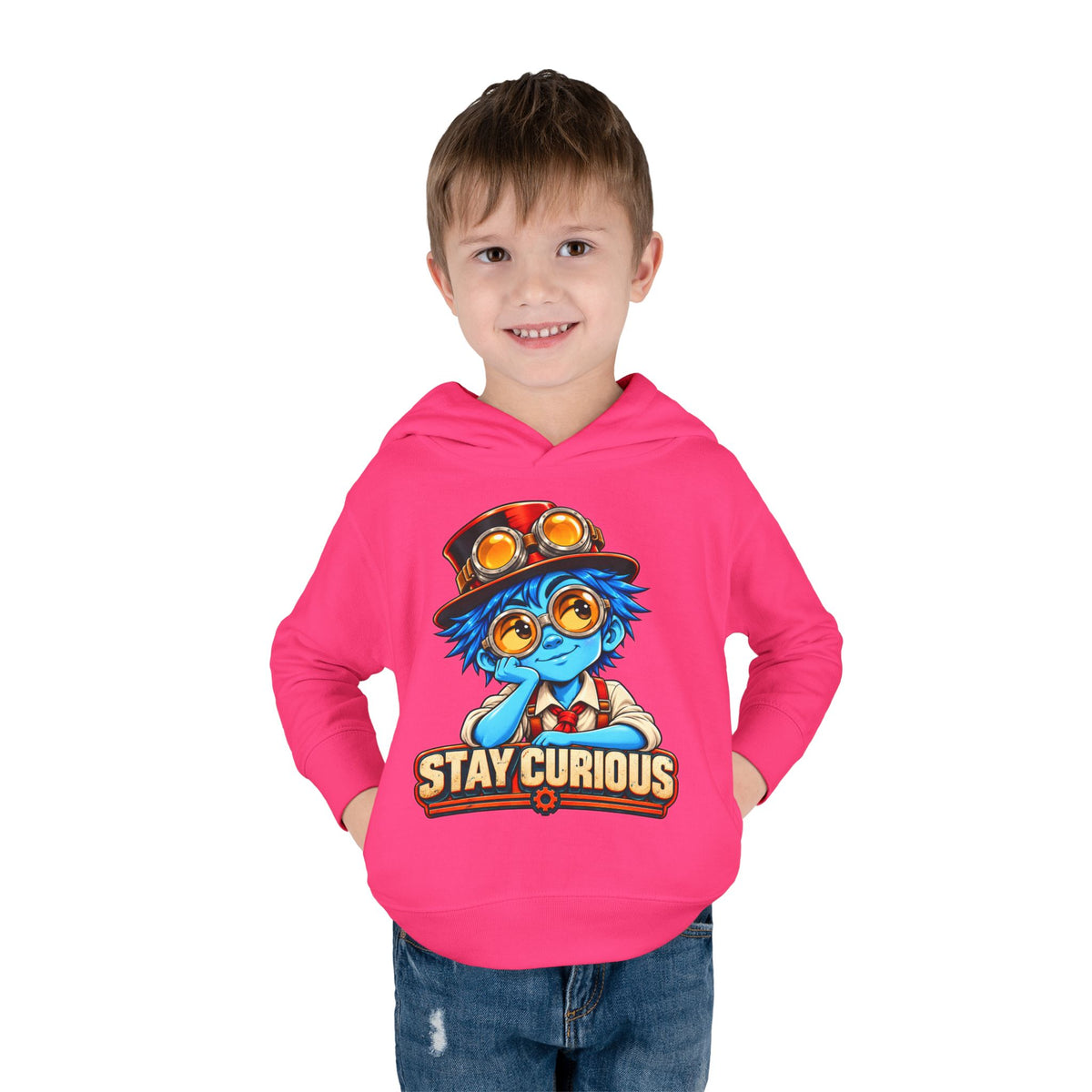 Toddler Hoodie — "Stay Curious" Blue Explorer Pullover