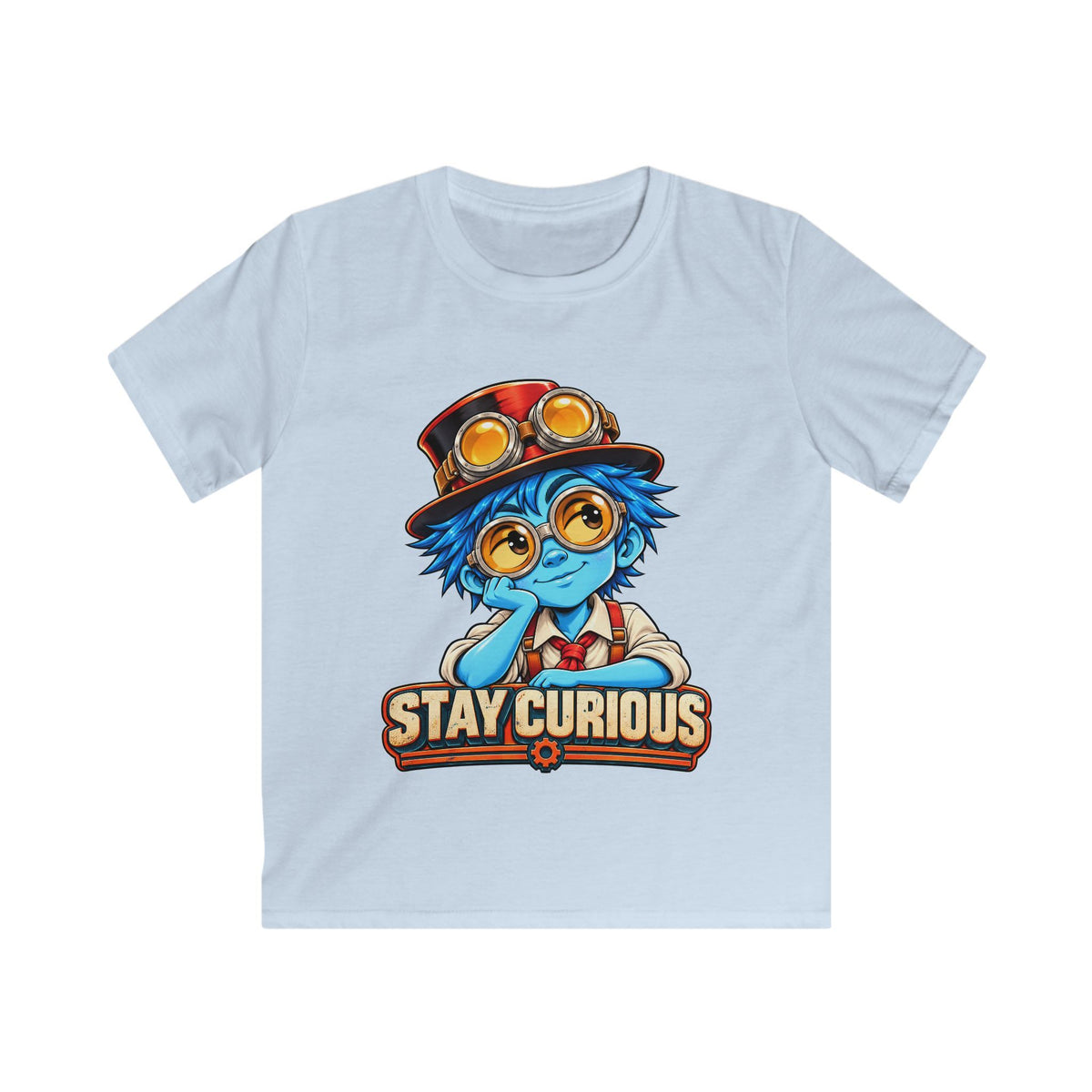 Kids Tee — "Stay Curious" Steampunk Explorer Graphic