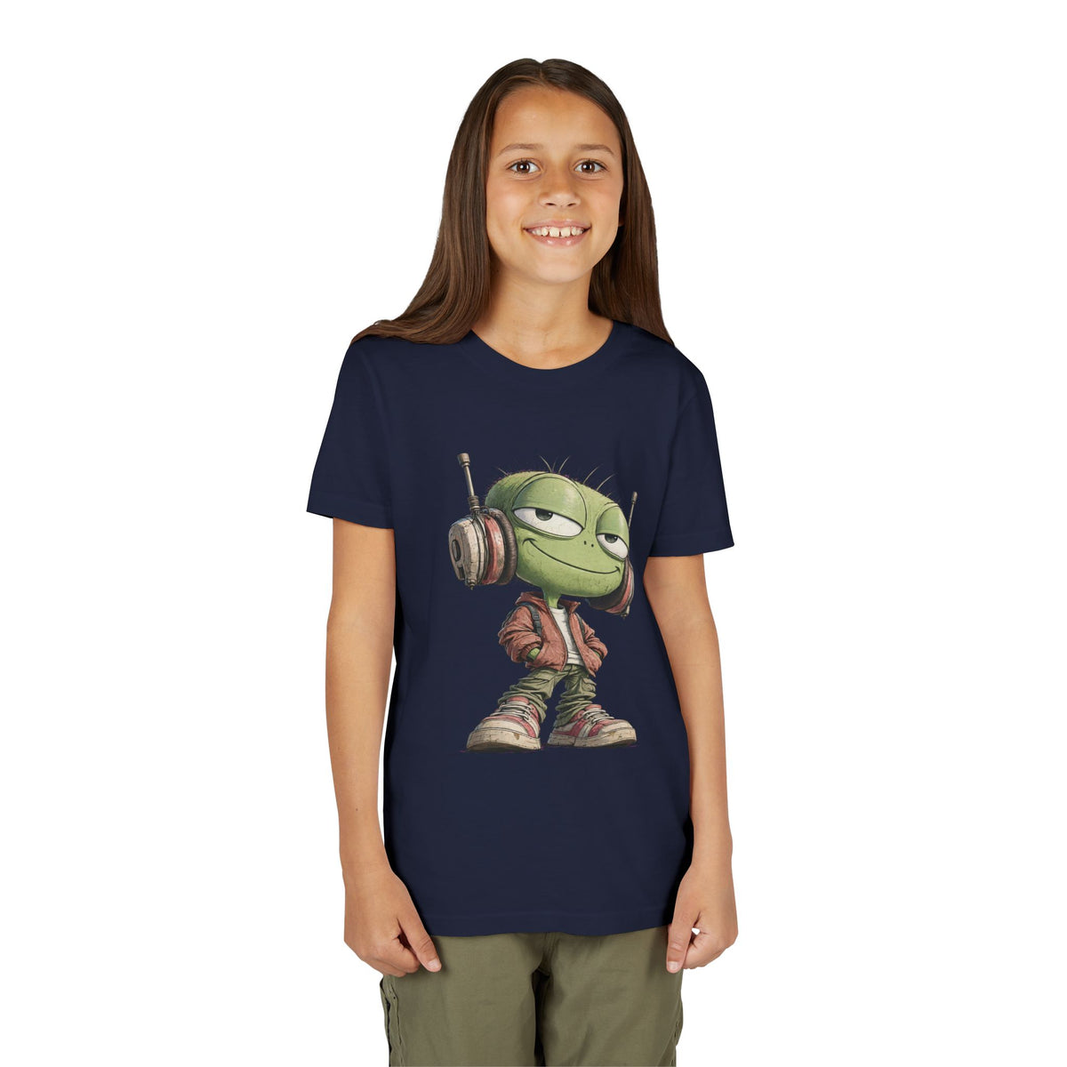 Youth Tee — Cool Green Dude with Headphones Graphic