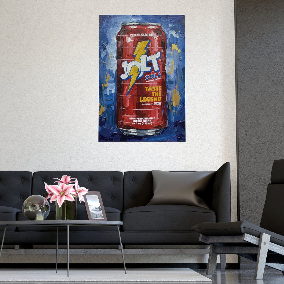 Jolt Cola Electric Pop Art | Bold Red Can on Textured Blue