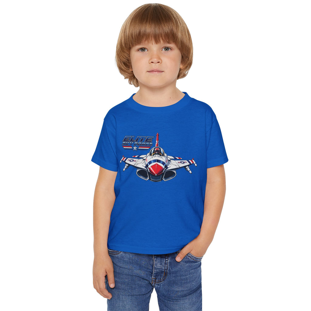 Toddler T‑Shirt — Vintage Jet Fighter Graphic (Patriotic Red, White & Blue)