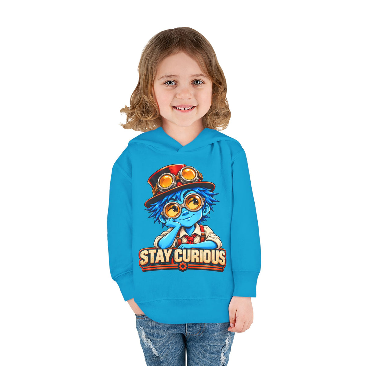 Toddler Hoodie — "Stay Curious" Blue Explorer Pullover