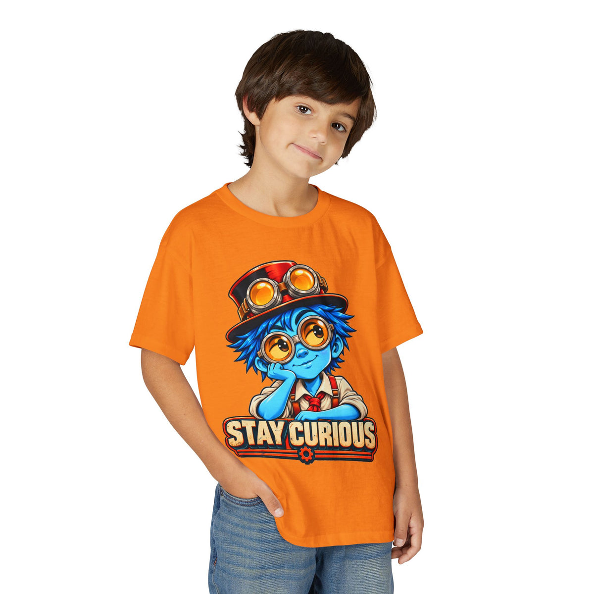 Stay Curious Kids T‑Shirt — Cute Steampunk Explorer Youth Tee