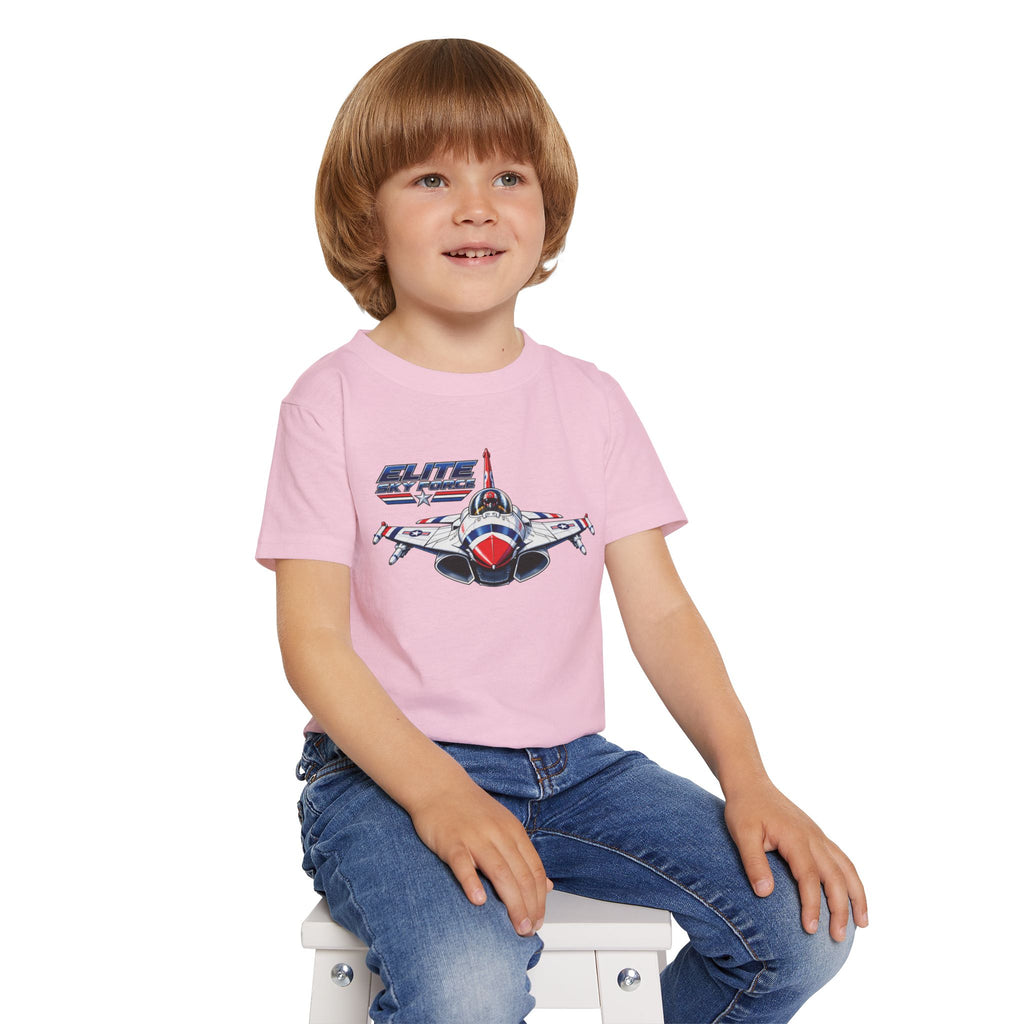 Toddler T‑Shirt — Vintage Jet Fighter Graphic (Patriotic Red, White & Blue)