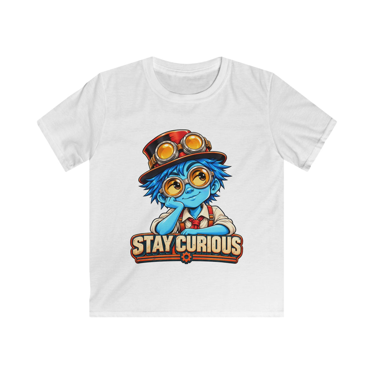 Kids Tee — "Stay Curious" Steampunk Explorer Graphic