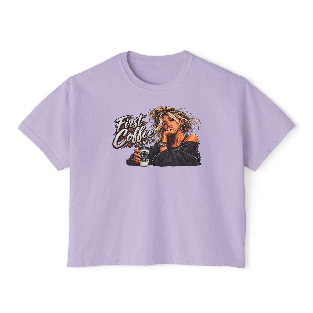 First Coffee Graphic Tee — Women's Boxy Tee