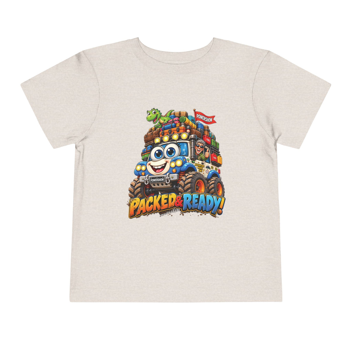Toddler Tee — 'Packed & Ready' Cartoon Monster Truck Travel Shirt