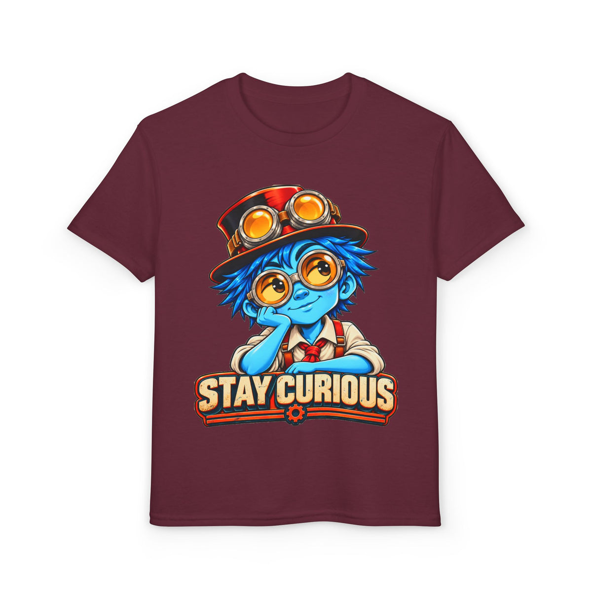 Stay Curious Kids T‑Shirt — Cute Steampunk Explorer Youth Tee