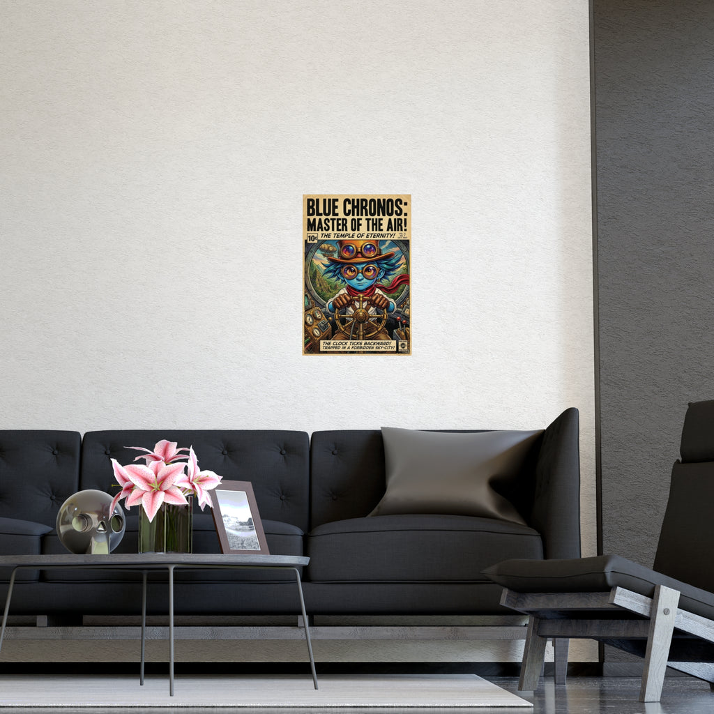 Blue Chronos Poster — Vintage Steampunk Comic Art Matte Print