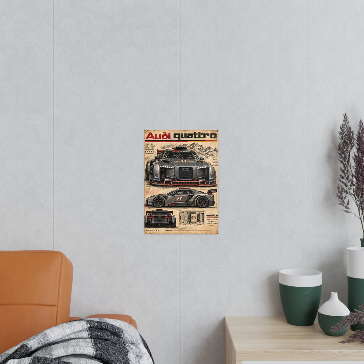 Audi Quattro Concept Racing Car Photopaper Poster | Retro Blueprint Automotive Print