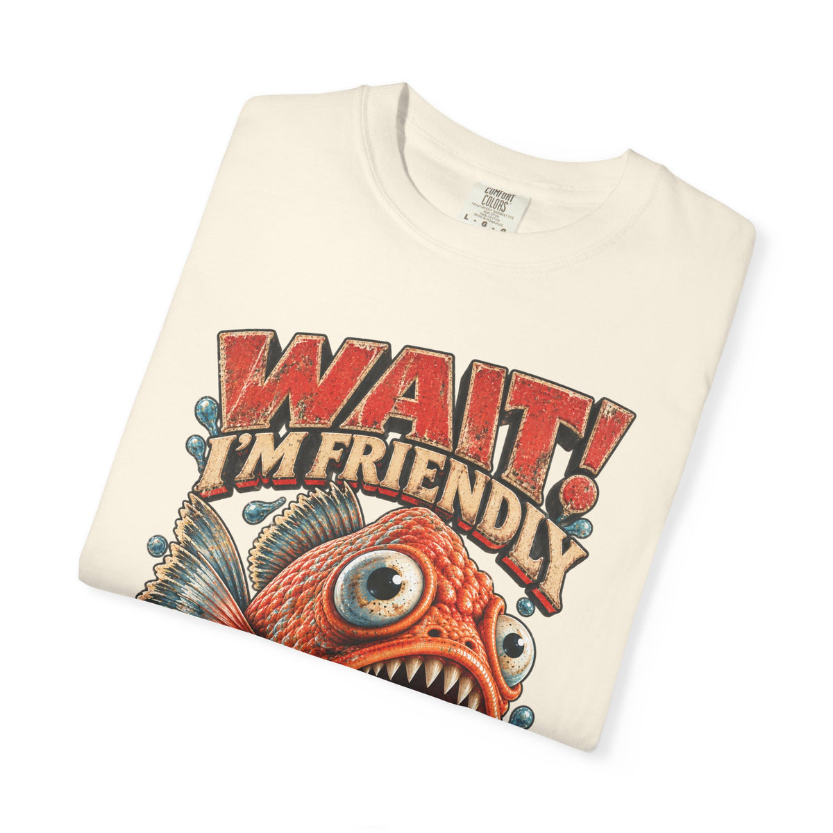 Wait I'm Friendly Fish Tee - Vintage Piranha Graphic T-Shirt