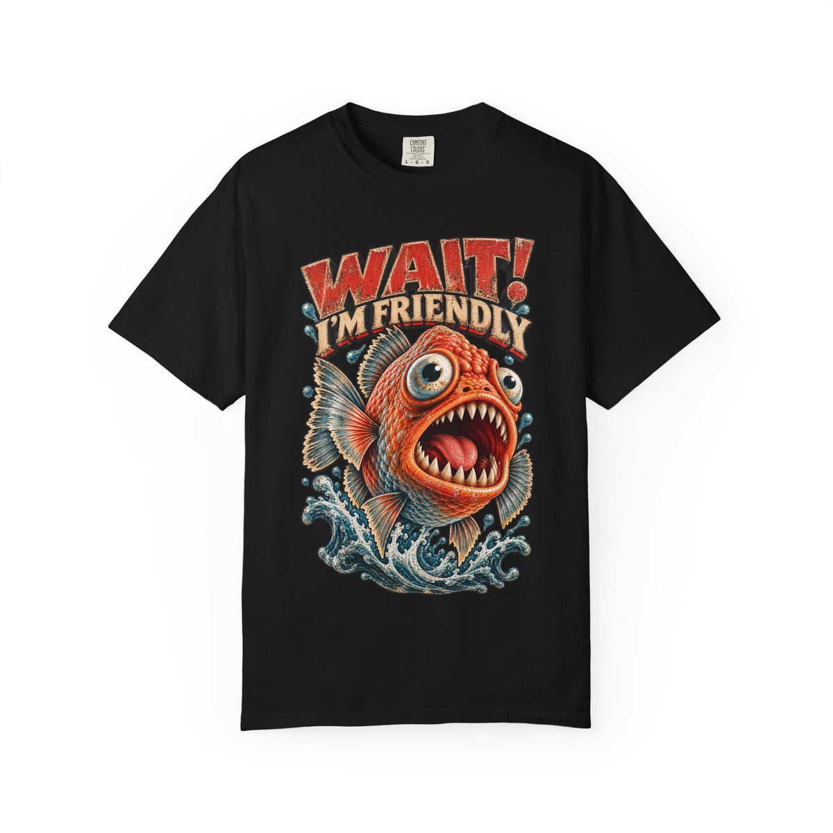 Wait I'm Friendly Fish Tee - Vintage Piranha Graphic T-Shirt
