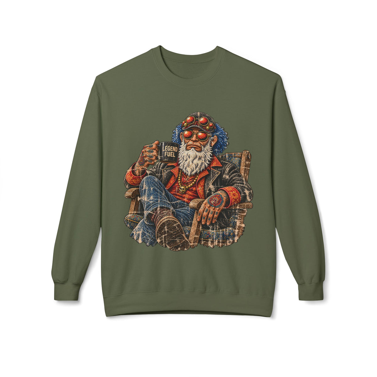 Cool Dude Enjoying Coffee Midweight Softstyle Fleece Crewneck Sweatshirt