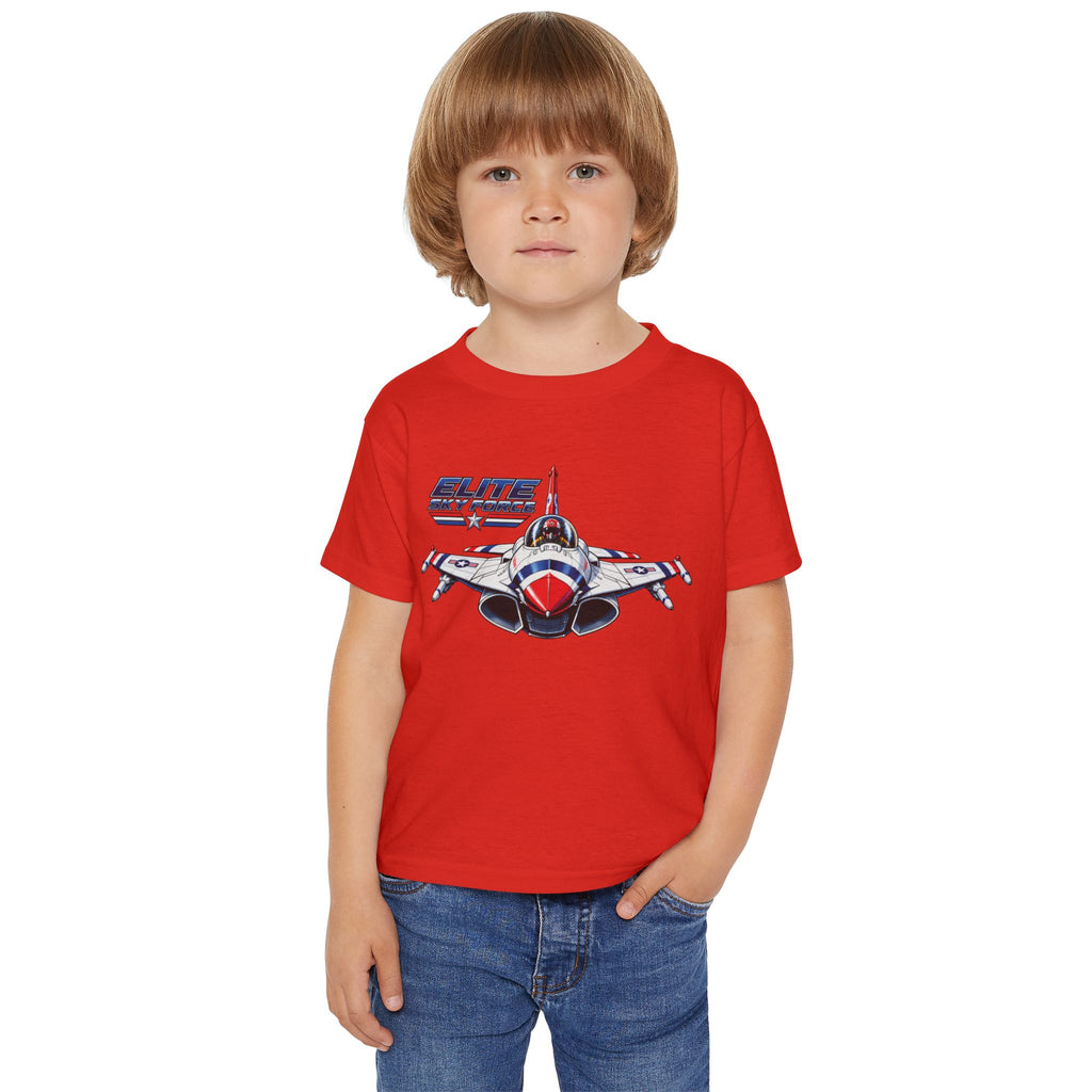 Toddler T‑Shirt — Vintage Jet Fighter Graphic (Patriotic Red, White & Blue)