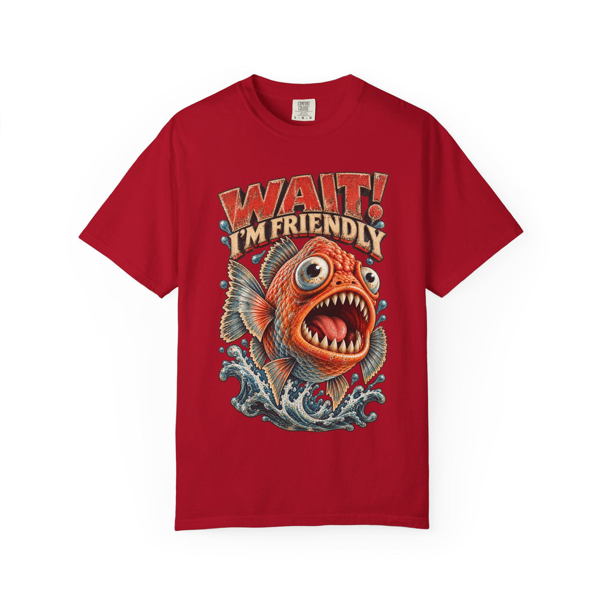 Wait I'm Friendly Fish Tee - Vintage Piranha Graphic T-Shirt