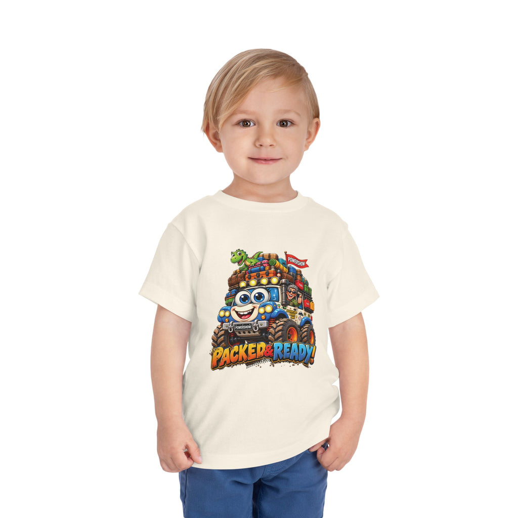 Toddler Tee — 'Packed & Ready' Cartoon Monster Truck Travel Shirt