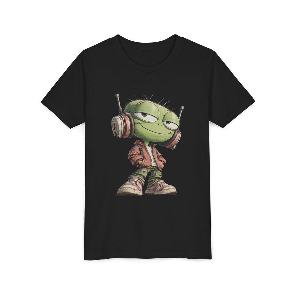 Youth Tee — Cool Green Dude with Headphones Graphic